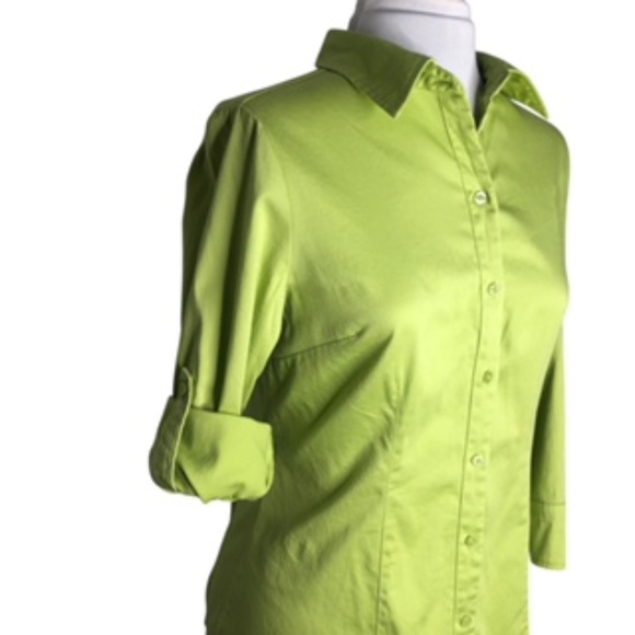 Apt 9 Tabbed 3/4 Sleeves Button Down Lime Green Shirt Size M - Picture 1 of 9